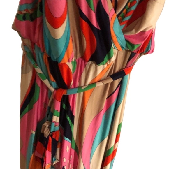 Trina Turk size 12 pink multicolored halter maxi dress retro print belted - Picture 7 of 16